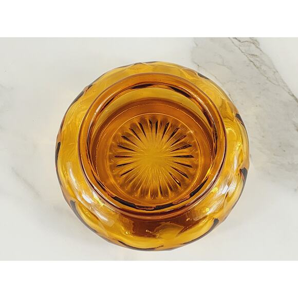 Depression Amber Glass Bowl Powder Vanity Jar w/o Lid 80's Art Decor 4 3/4" Vtg - Picture 7 of 12